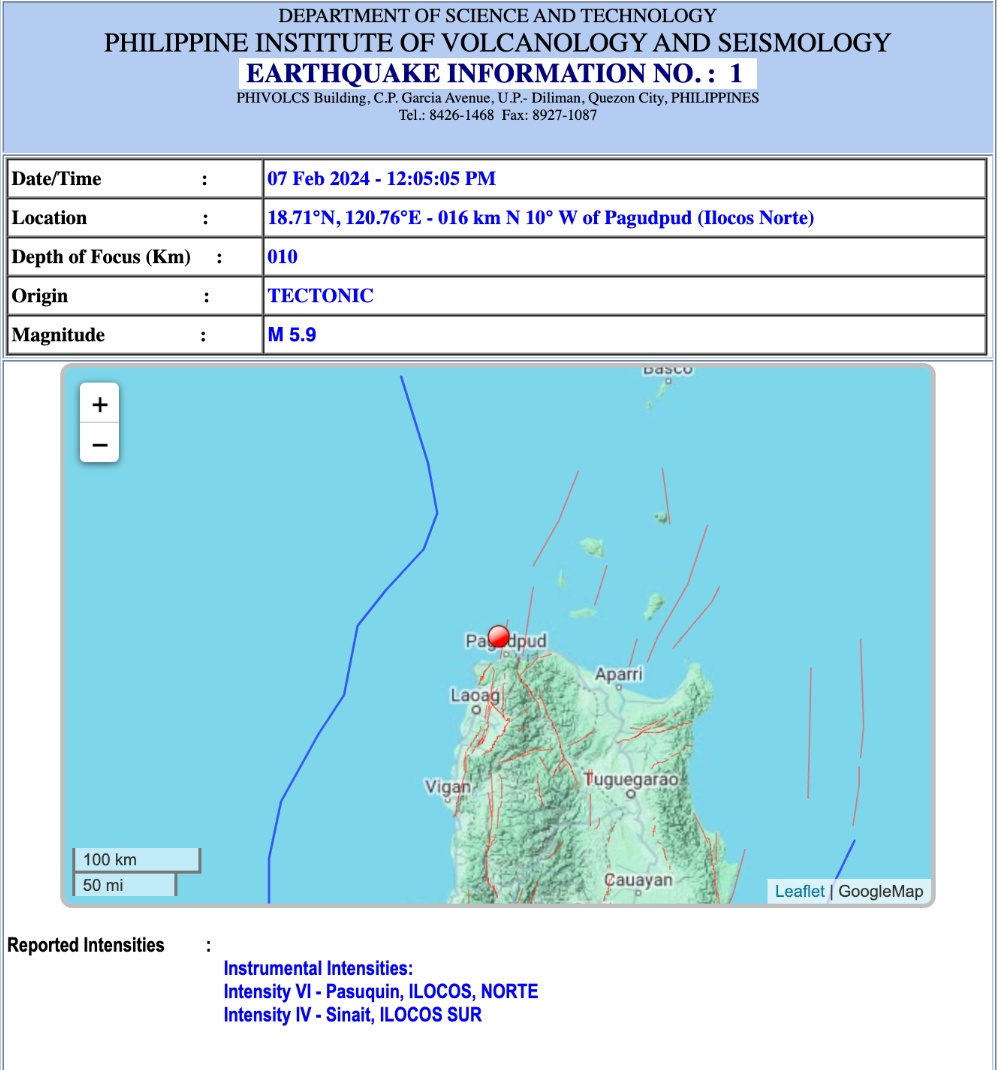 菲律宾总统家乡北伊罗戈发生5.9级强震