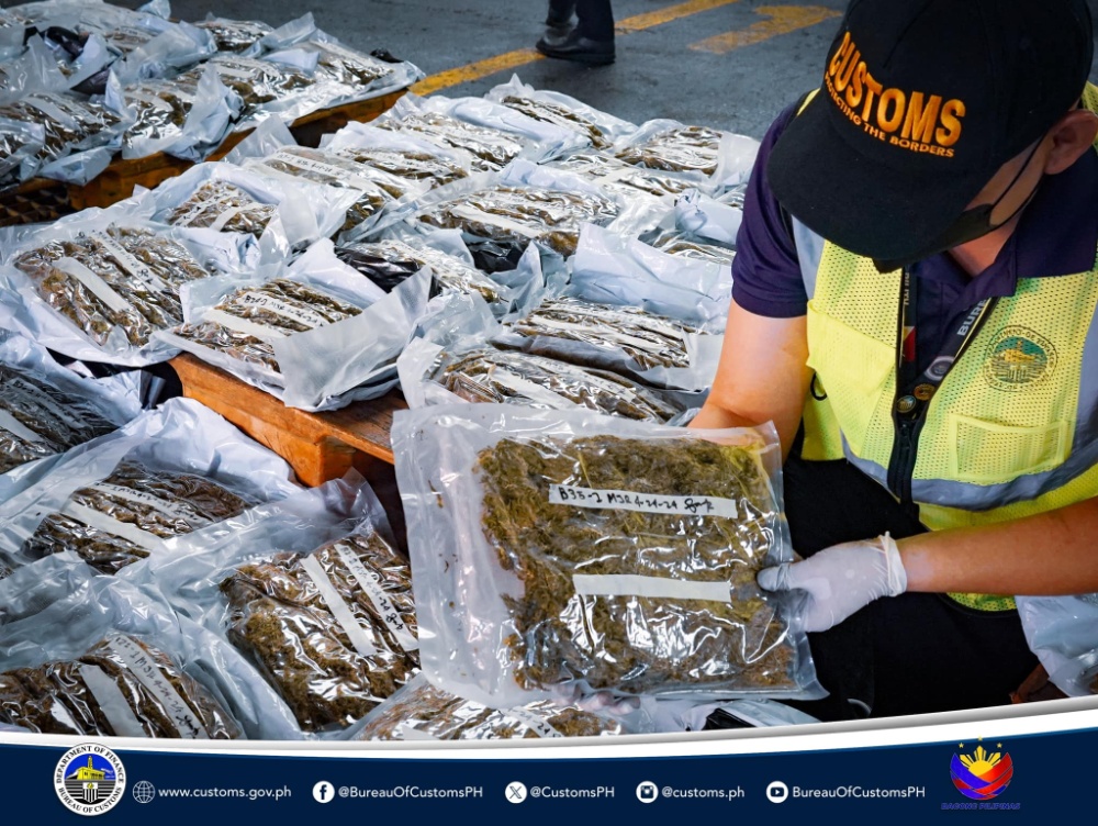菲律宾海关局再次缉获大麻包裹 总重21公斤